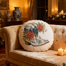 Blue Chinoiserie Christmas Cowgirl Boots Pillow Rundes Kissen