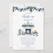 Blue Chinoiserie Christmas Einladung (Vorderseite)