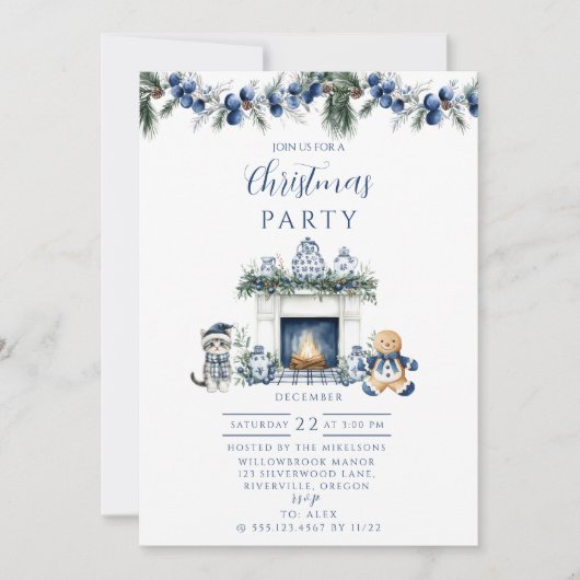 Blue Chinoiserie Christmas Einladung (Vorderseite)