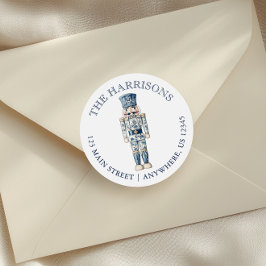 Blue Chinoiserie Christmas Nutcracker Adresse Runder Aufkleber