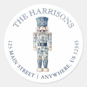 Blue Chinoiserie Christmas Nutcracker Adresse Runder Aufkleber (Vorderseite)