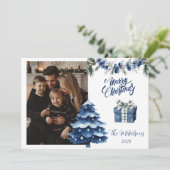 Blue Chinoiserie Christmas Photo Feiertagskarte (Stehend Vorderseite)