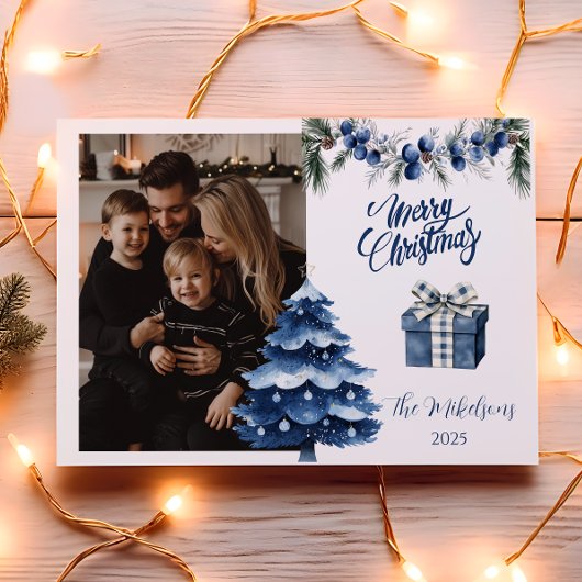 Blue Chinoiserie Christmas Photo Feiertagskarte