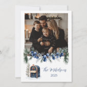 Blue Chinoiserie Christmas Photo Feiertagskarte (Vorderseite)