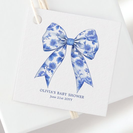 Blue Chinoiserie Coquette Bow Baby Dusche Geschenkanhänger