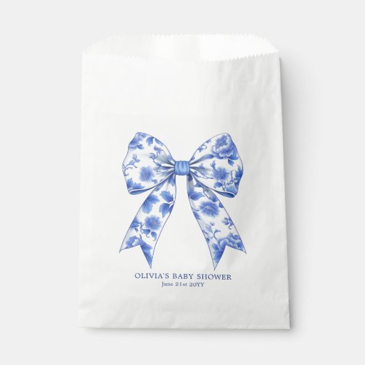 Blue Chinoiserie Coquette Bow Baby Dusche Geschenktütchen (Vorderseite)