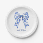 Blue Chinoiserie Coquette Bow Baby Dusche Pappteller (Vorderseite)