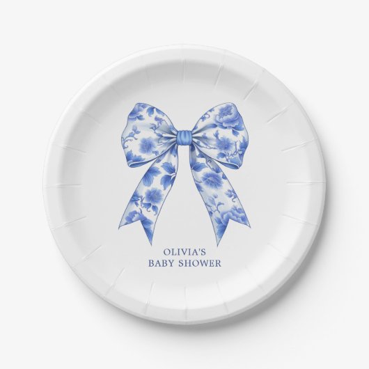 Blue Chinoiserie Coquette Bow Baby Dusche Pappteller (Vorderseite)