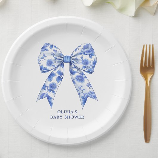 Blue Chinoiserie Coquette Bow Baby Dusche Pappteller