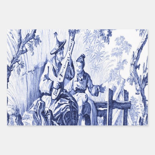 Blue Chinoiserie Decoupage Wrapping Paper Sheets Geschenkpapier Set (Vorderseite 3)