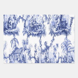Blue Chinoiserie Decoupage Wrapping Paper Sheets Geschenkpapier Set