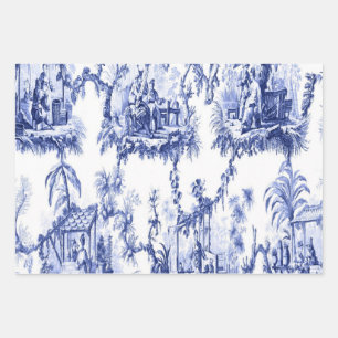 Blue Chinoiserie Decoupage Wrapping Paper Sheets Geschenkpapier Set