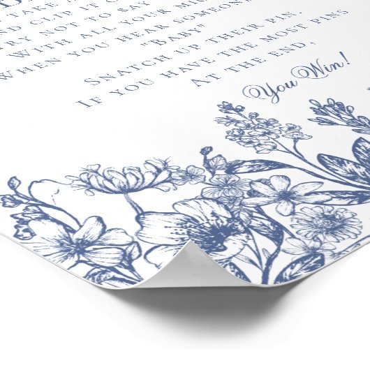 Blue Chinoiserie Dont Say Baby Shower Game Poster (Ecke)