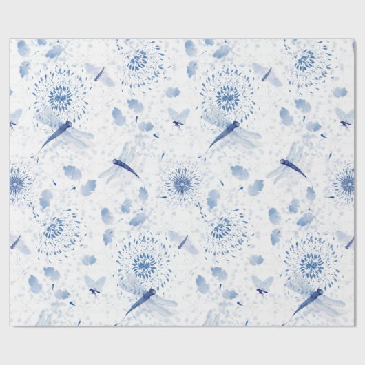Blue Chinoiserie Draquelly Floral Geschenkpapier (Flach)