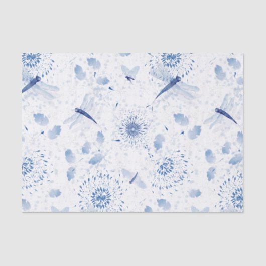 Blue Chinoiserie Draquelly Floral Seidenpapier (Vorderseite)