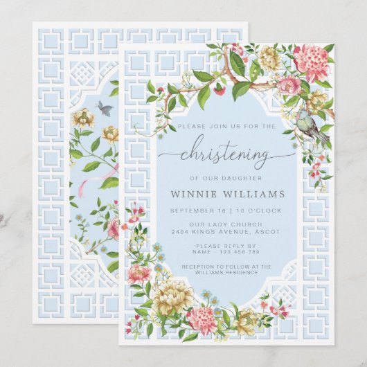 Blue Chinoiserie Einladung Trianon (Vorne/Hinten)