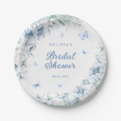 Blue Chinoiserie Flora Brautparty Pappteller (Vorderseite)