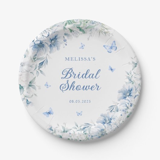 Blue Chinoiserie Flora Brautparty Pappteller (Vorderseite)