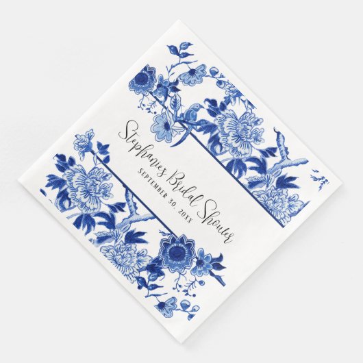 Blue Chinoiserie Flora Brautparty Serviette (Ecke)