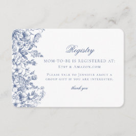 Blue Chinoiserie Floral Baby Registry Card Begleitkarte