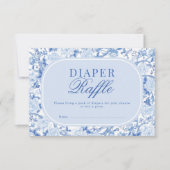 Blue Chinoiserie Floral Bird Toile Diaper Raffle Karte (Vorderseite)