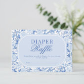 Blue Chinoiserie Floral Bird Toile Diaper Raffle Karte (Stehend Vorderseite)