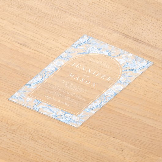 Blue Chinoiserie Floral Boho Acryleinladungen (Ablage )