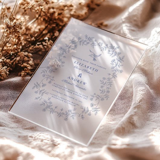 Blue Chinoiserie Floral Botanical Wedding Acryleinladungen