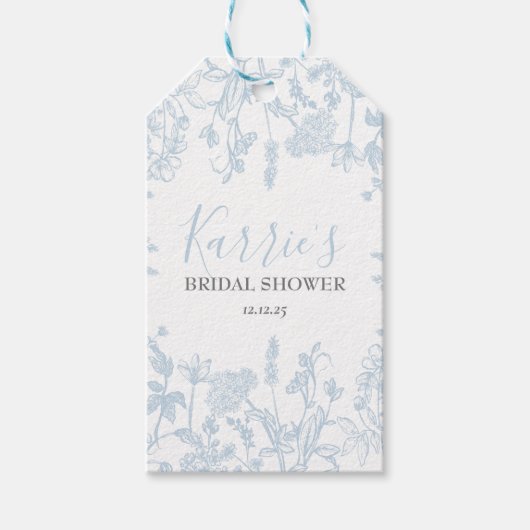 Blue Chinoiserie Floral Brautparty bevorzugt Tags, Geschenkanhänger (Vorderseite)