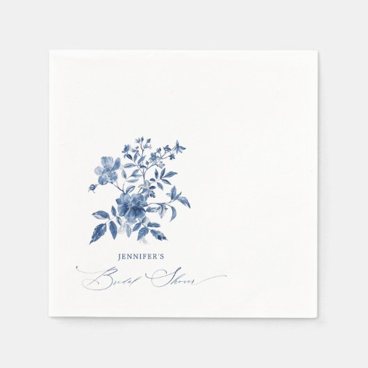 Blue Chinoiserie Floral Brautparty Napkin Serviette (Vorderseite)
