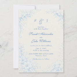 Blue Chinoiserie Floral Cream Wedding Einladung
