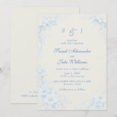 Blue Chinoiserie Floral Cream Wedding Einladung (Vorne/Hinten)