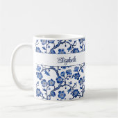 Blue Chinoiserie Floral Individuelle Name Kaffeetasse (Links)