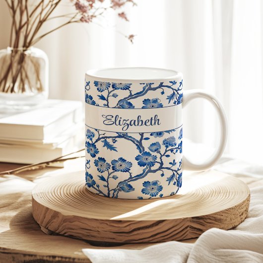 Blue Chinoiserie Floral Individuelle Name Kaffeetasse