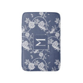 Blue Chinoiserie Floral Monogram Badematte (Vorderseite Vertikal)