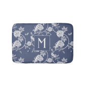 Blue Chinoiserie Floral Monogram Badematte (Vorderseite)