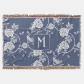 Blue Chinoiserie Floral Monogram Decke (Vorderseite)