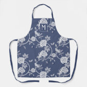Blue Chinoiserie Floral Monogram Schürze (Vorderseite)