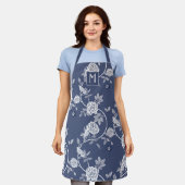 Blue Chinoiserie Floral Monogram Schürze (Getragen)
