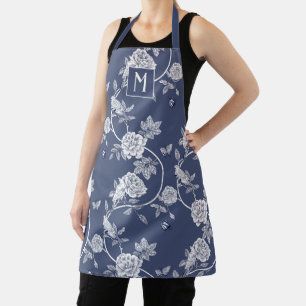 Blue Chinoiserie Floral Monogram Schürze