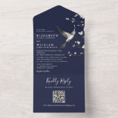 Blue Chinoiserie Floral QR Code Hochzeit All In One Einladung (Innen Boden)