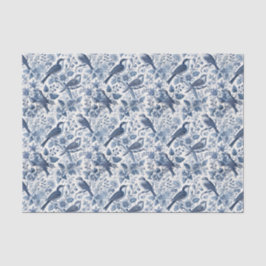 Blue Chinoiserie Floral Spring Birds Decoupage Seidenpapier