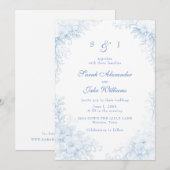 Blue Chinoiserie Floral Wedding Einladung (Vorne/Hinten)