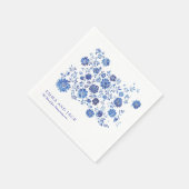 Blue Chinoiserie Floral Wedding names and date Serviette (Ecke)