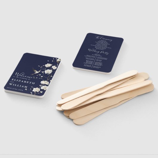 Blue Chinoiserie Floral Wedding Program Fächer (Non-assembled)