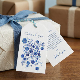 Blue Chinoiserie Floral Wedding Thank You message Geschenkanhänger