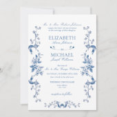 Blue Chinoiserie Französisch Vintage Viktorianisch Einladung (Vorderseite)