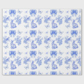 Blue Chinoiserie Garden Rabbit Geschenkpapier (Flach)