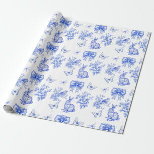 Blue Chinoiserie Garden Rabbit Geschenkpapier