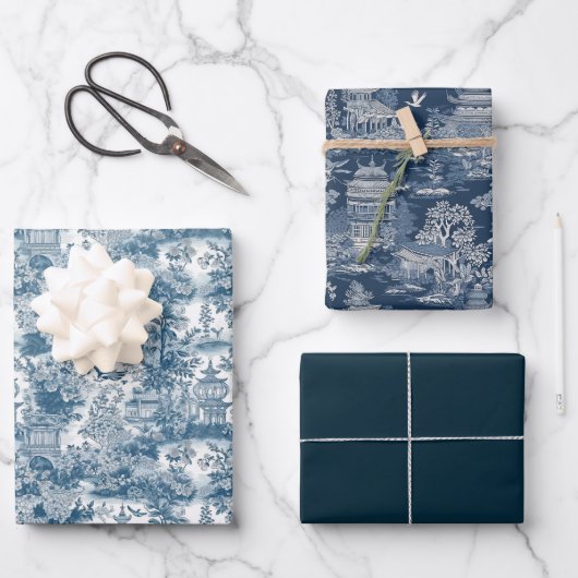 Blue Chinoiserie Geschenkpapier Set (Vorderseite)